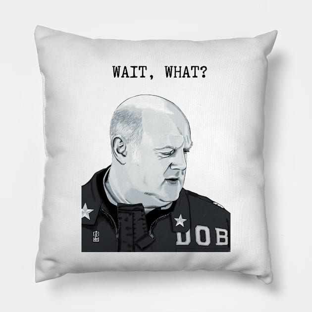 Dara O’Briain, Wait, What? Taskmaster. Pillow by Lucy Chambers Art 