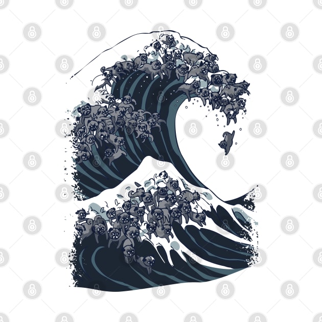 The Great Wave of Black Pug by huebucket