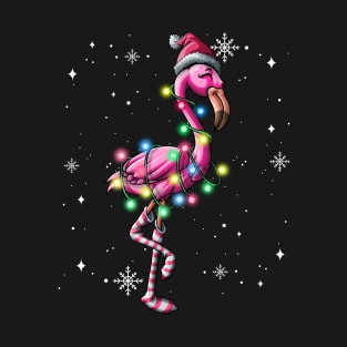 Cute Pink Flamingo Christmas Tree Lights Wrapped Up T-Shirt