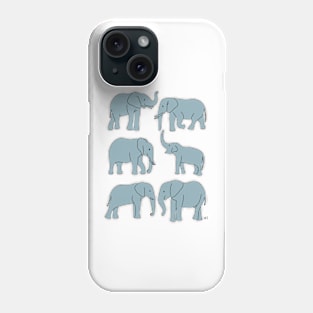 Elephants Line Art - Gray Blue Phone Case