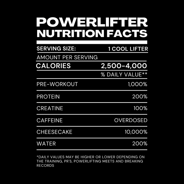 Cool Powerlifter Nutrition Facts - funny tee by youcanpowerlift