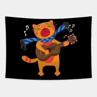 Guitar Music Cat T-Shirt Funny Pet Gift Idea Tapestry