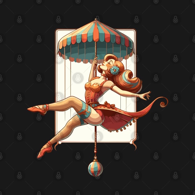 Circus girl give show on flying trapeze by TomFrontierArt