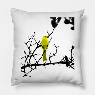 Yellow bird on a black tree Pillow