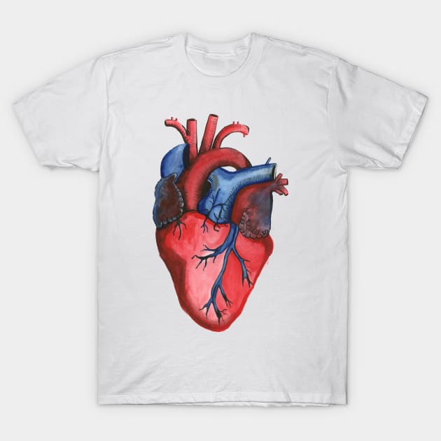 SingeDesigns Anatomical Hand Painted Watercolor Heart T-Shirt