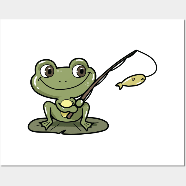 Frog at Fishing with Fishing rod - Frog - Posters and Art Prints