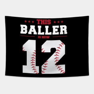 This Baller Is Now 12 Birthday Baseball Theme Bday Party Tapestry