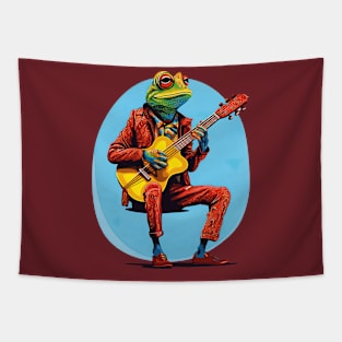 Cute Frog Playing Guitar Funny Idea Tapestry