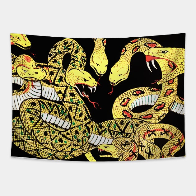 World of Pitons and Yellow Coiled Snakes Tapestry by Marccelus