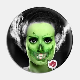 Green Bride of Frankenstein Zombie with Brain Pin