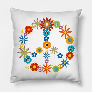 retro flowers peace symbol Pillow