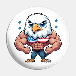 USA Muscular Bald Eagle Illustration Pin