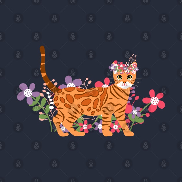 Bengal Cat and Flowers by LulululuPainting