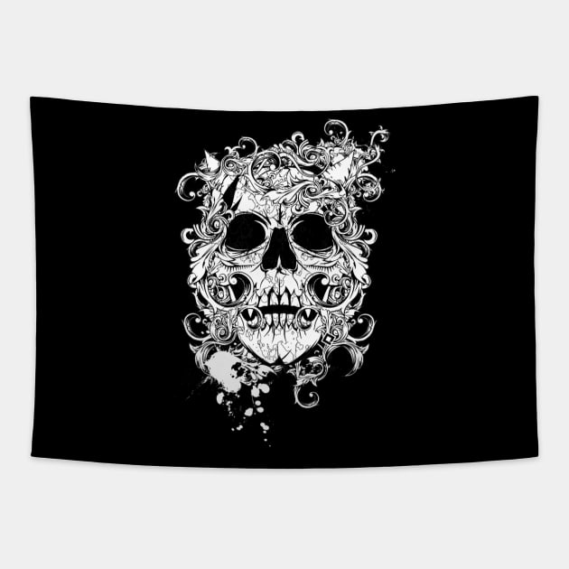 Angry Skull Tattoo Tapestry by Feliz ZombiePunk