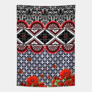 Colorful ethnic motif with red flowers Tapestry