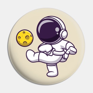 Cute Astronaut Playing Soccer Moon Cartoon Pin