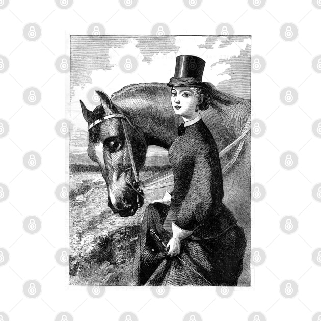 Vintage horsewoman engraving by PAULsPRINT