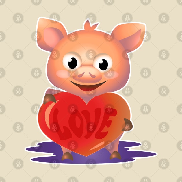 Cute pig hug big red heart with love by AliensRich