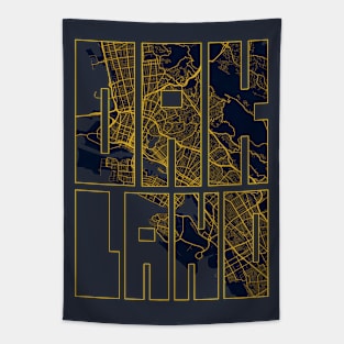 Oakland, USA City Map Typography - Gold Art Deco Tapestry