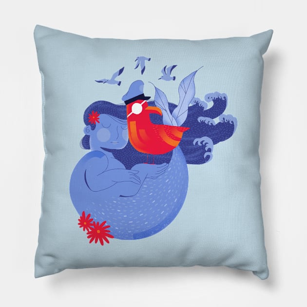 The Mermaid and The Bird Pillow by Living in Patterns by Laura