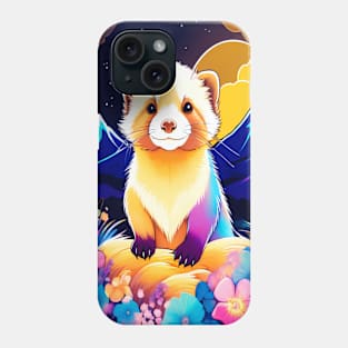 Cute Ferret with Floral Elements in Watercolor art Phone Case