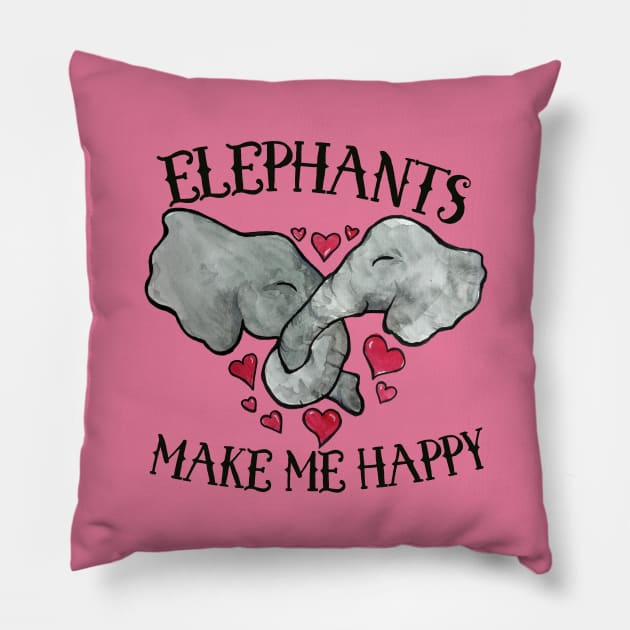 Elephants make me Happy Pillow by bubbsnugg