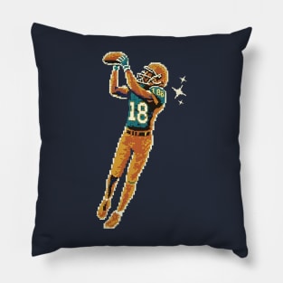 Vintage Pixelated American Football Player Catching Ball Illustration Pillow