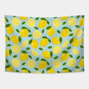 Lemon Fruit Pattern on Blue Background Tapestry