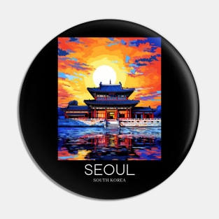 A Pop Art Travel Print of the Gyeongbokgung Palace in Seoul - South Korea Pin