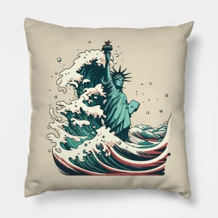 Statue Of Liberty X Japanese Kanagawa Wave Pillow
