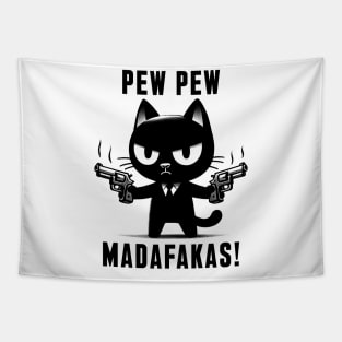 PEW PEW MADAFAKAS! Black Cat Vintage Tapestry