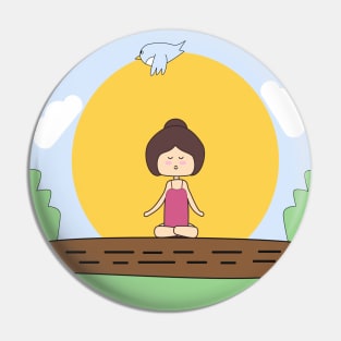 kawaii yoga girl meditating on a tree branch in the nature Pin