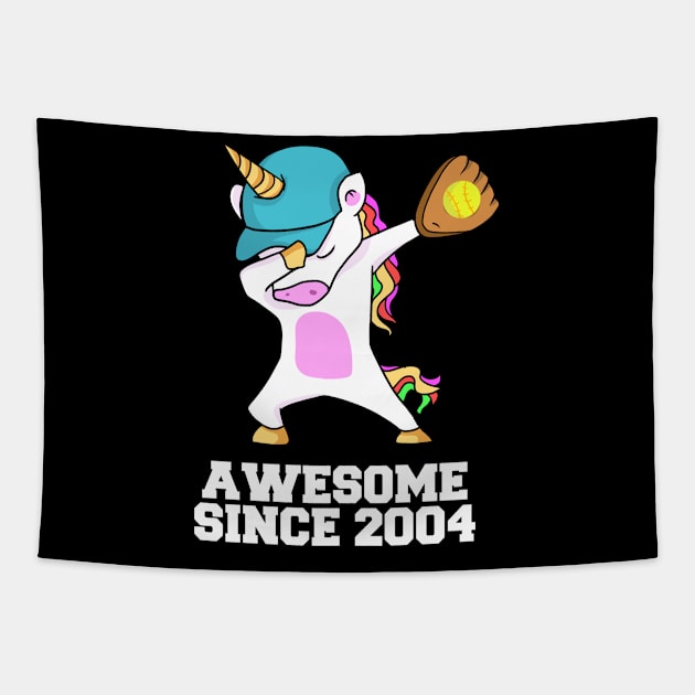 Softball Player 2004 Dabbing Unicorn 19th BDay Tapestry by Magic Ball