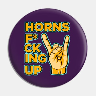 Horns f*cking up hand rock and roll vintage art Pin