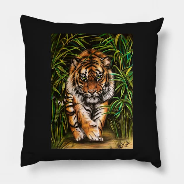 Tiger On The Prowl Pillow by Artbythree