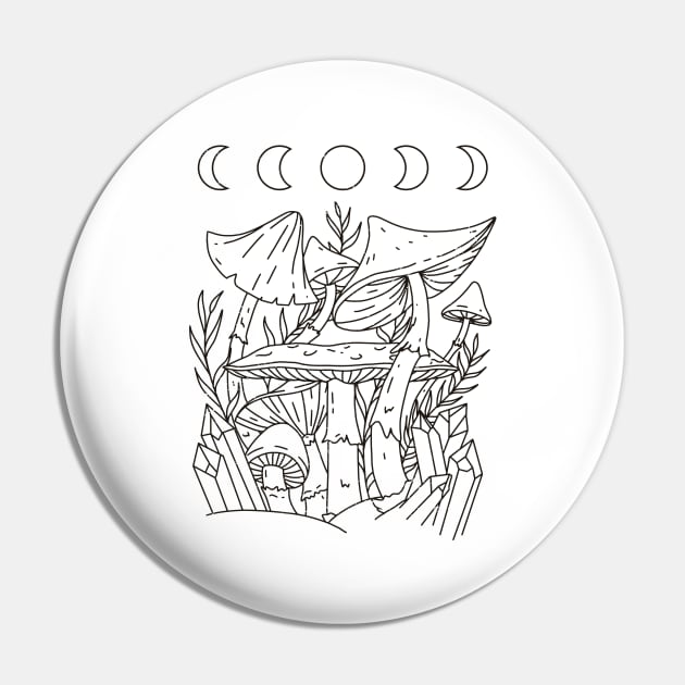 Cottagecore Mushroom Moon Phases Line Art Pin by DRIPCRIME Y2K