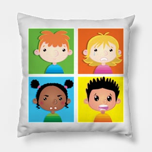 boys and girls as avatars showing different facial expressions Pillow