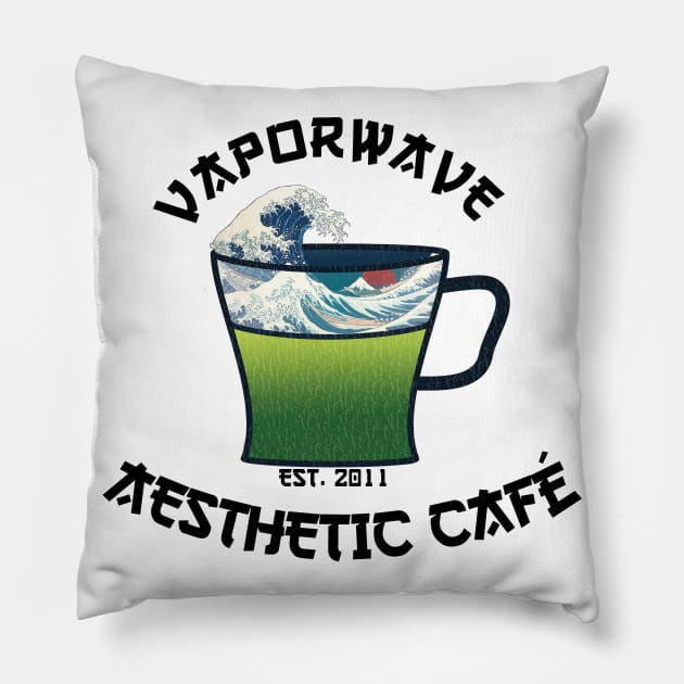 Vaporwave Aesthetic Great Wave Off Kanagawa Cafe Coffee Tea Pillow by mycko_design