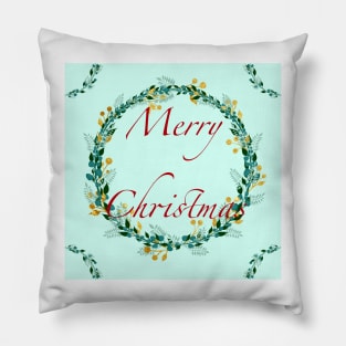 Golden Berry Christmas Wreath Pillow