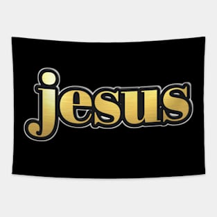 Shiny black and Gold JESUS word ver12 Tapestry