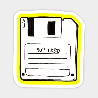 90's Nerd, Black and White - Retro Floppy Disc Outline Drawing Magnet