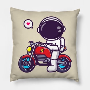 Cute Astronaut Riding Motorcycle Cartoon Pillow