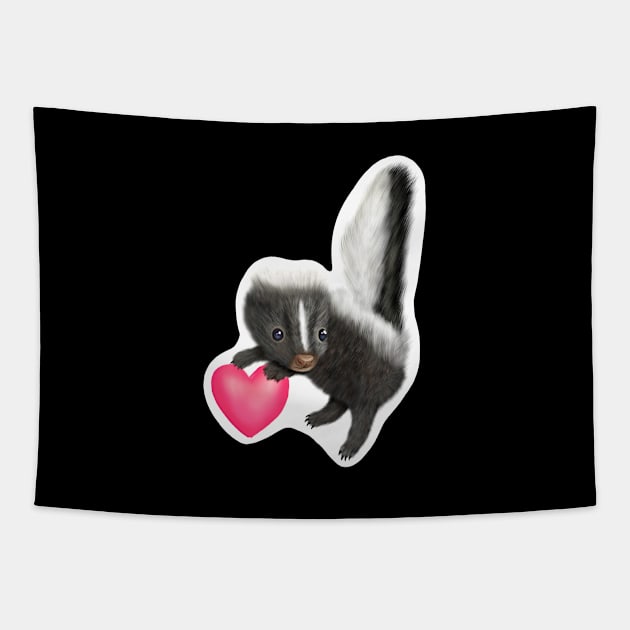 Cute Baby Skunk with a Pink Heart for Skunk Lovers Tapestry by Mochi Merch