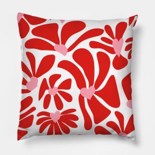 Retro Whimsy Daisy Hearts- 70s Flower Power- Red Pink Valentine Floral Pillow