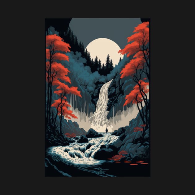 Japanese Nature Waterfall Ukiyo-e Style by styleandlife