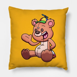 Creepy Teddy Bear Wearing Propeller Hat Pillow