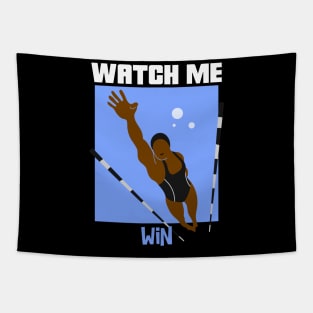 Watch Me Win Brown Skin Black Girl Magic Swim Swimmer Dive Athlete Athletics Sports Afro Woman Kwanzaa Gift Design Tapestry