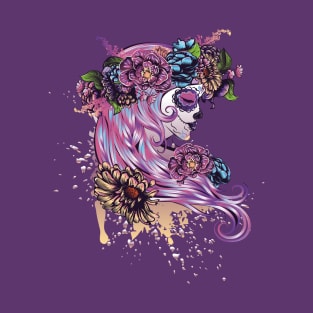 Sugar Skull Girl in Flower Crown T-Shirt