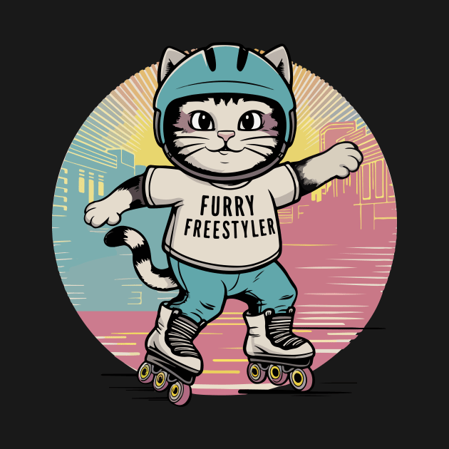 Cute Cat Rollerblading Summer Gift by GrafiqueDynasty