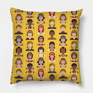 Women Faces - Fashion Design on Yellow Pillow